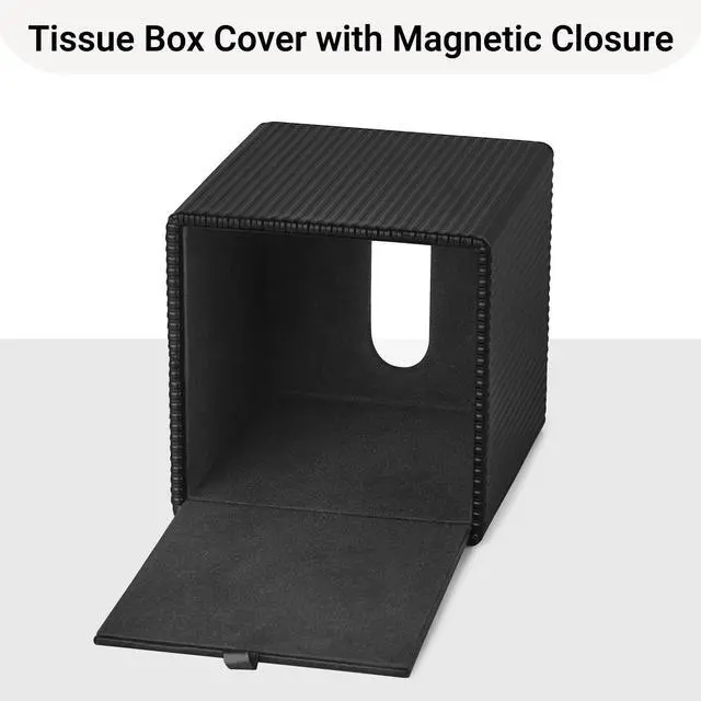 Alt view image 6 of 7 - Tissue Box Cover PU Leather Square Tissue Box Holder with Bottom, Decorative Facial Cube Organizer for Bedroom Bathroom Dresser Vanity Countertop Night Stands Home Office Desk (Black)
