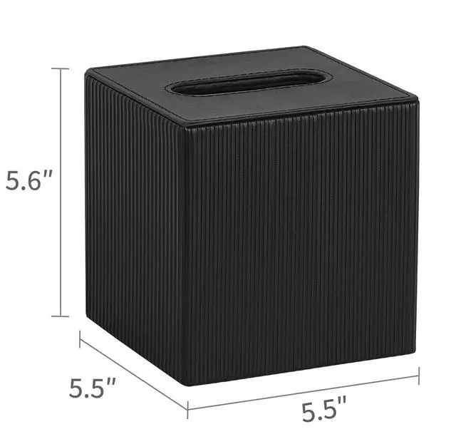 Alt view image 7 of 7 - Tissue Box Cover PU Leather Square Tissue Box Holder with Bottom, Decorative Facial Cube Organizer for Bedroom Bathroom Dresser Vanity Countertop Night Stands Home Office Desk (Black)