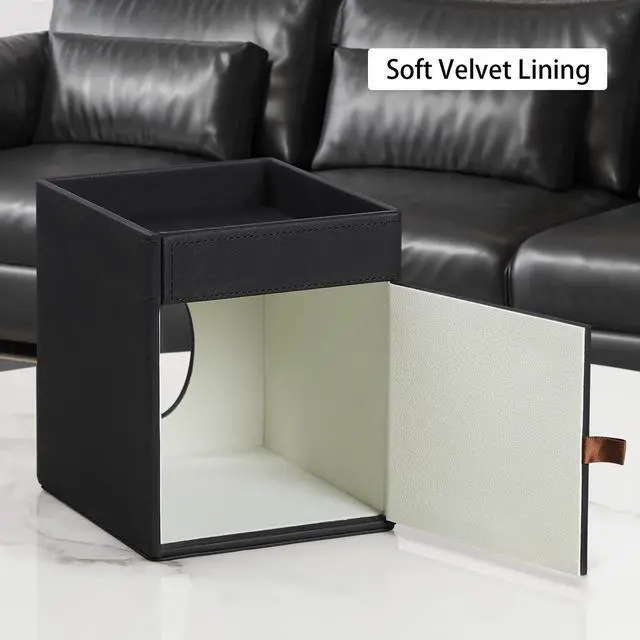 Alt view image 4 of 7 - Tissue Box Cover, PU Leather Square Tissue Box Holder with Storage Tray for Bathroom Vanity Countertop Night Stands Bedroom Office Desk, Stylish Tissue Holder Decorative Organizer (Black)