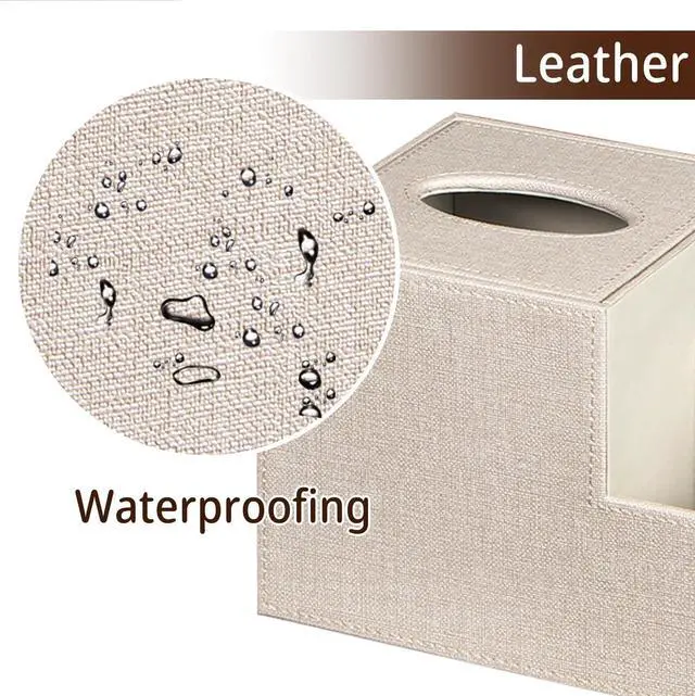 Alt view image 5 of 7 - PU Leather Square Tissue Box Cover - Multi-Functional Tissue Box Holder, Tissue Box Cover with Storage,Tissue and Remote Control Holder, Cube Tissue Box Organizer Bedroom Nightstand End Table