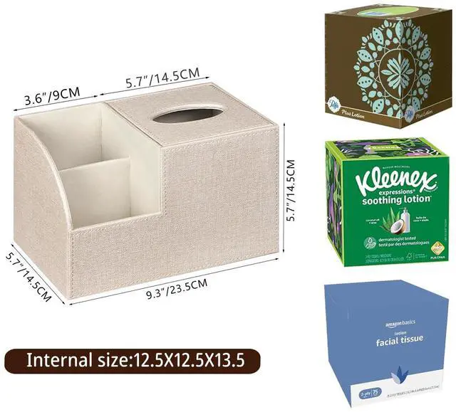 Alt view image 3 of 7 - PU Leather Square Tissue Box Cover - Multi-Functional Tissue Box Holder, Tissue Box Cover with Storage,Tissue and Remote Control Holder, Cube Tissue Box Organizer Bedroom Nightstand End Table