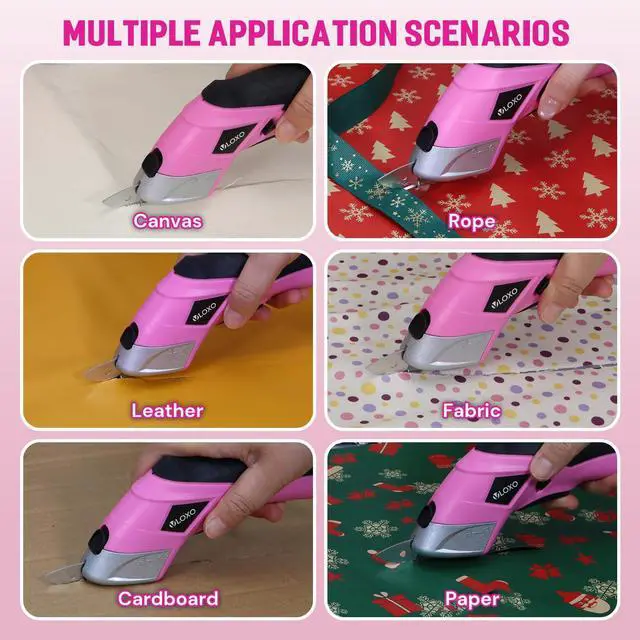 Alt view image 2 of 7 - Cordless Electric Scissors Cardboard Cutter with 2 Type Blades Rechargeable Powerful Shears Cutting Tool for Fabric Electric Box Cutter Leather Felt with Charger & Storage Box-Pink