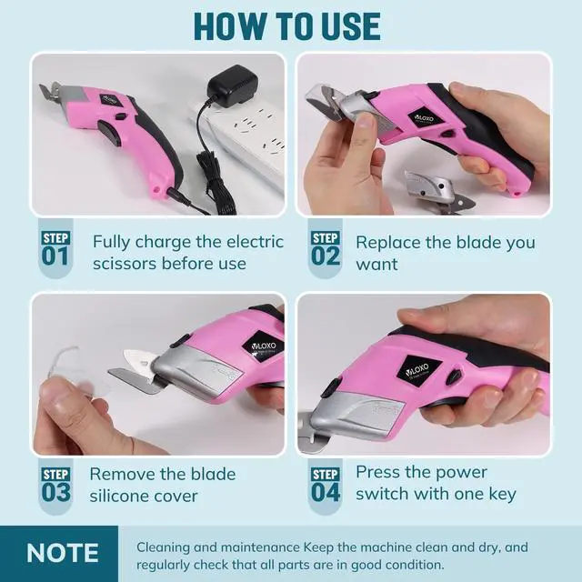 Alt view image 6 of 7 - Cordless Electric Scissors Cardboard Cutter with 2 Type Blades Rechargeable Powerful Shears Cutting Tool for Fabric Electric Box Cutter Leather Felt with Charger & Storage Box-Pink