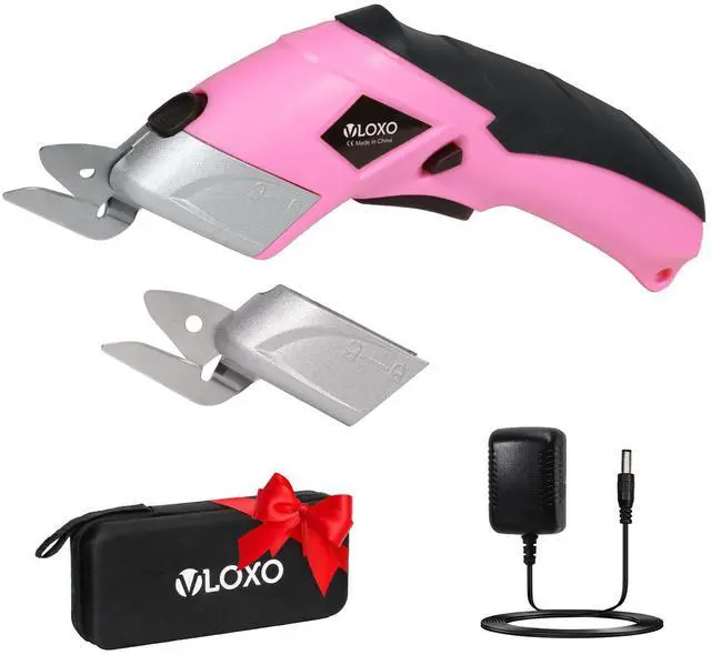 Main image of Cordless Electric Scissors Cardboard Cutter with 2 Type Blades Rechargeable Powerful Shears Cutting Tool for Fabric Electric Box Cutter Leather Felt with Charger & Storage Box-Pink