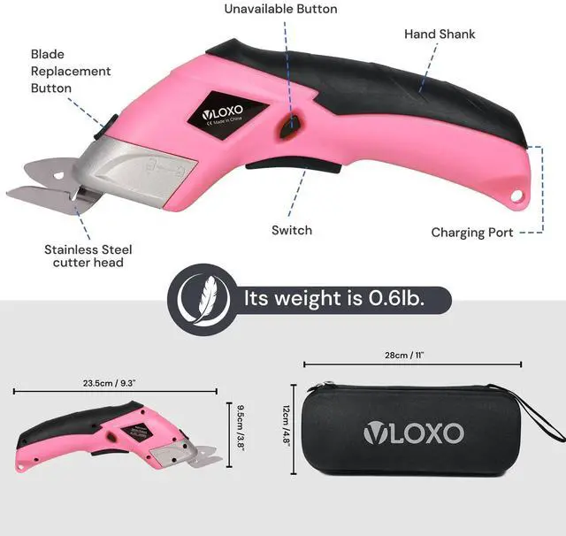 Alt view image 7 of 7 - Cordless Electric Scissors Cardboard Cutter with 2 Type Blades Rechargeable Powerful Shears Cutting Tool for Fabric Electric Box Cutter Leather Felt with Charger & Storage Box-Pink