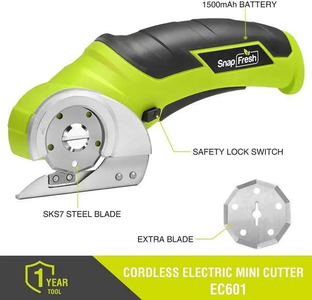 Alt view image 7 of 7 - Cordless Electric Scissors, 4V Electric Mini Box Cutter, Carpet & Cardboard Cutter Tool with a Replacement Blade/Charger, Rotary Cutter for Cardboard Packages Leather Plastic Green
