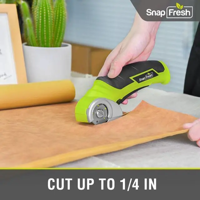 Alt view image 5 of 7 - Cordless Electric Scissors, 4V Electric Mini Box Cutter, Carpet & Cardboard Cutter Tool with a Replacement Blade/Charger, Rotary Cutter for Cardboard Packages Leather Plastic Green
