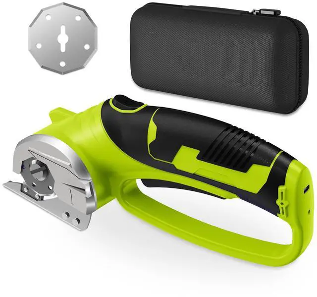 Main image of Cordless Electric Scissors, 4V Rechargeable Box Cutter & Cardboard Cutter with LED Light, Safety Lock - Rotary Cutter for Fabric, Leather, Carpet, Plastic, Crafting, Sewing with Storage Box (Green)