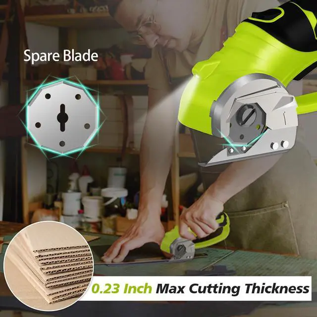 Alt view image 2 of 5 - Cordless Electric Scissors, 4V Rechargeable Box Cutter & Cardboard Cutter with LED Light, Safety Lock - Rotary Cutter for Fabric, Leather, Carpet, Plastic, Crafting, Sewing with Storage Box (Green)