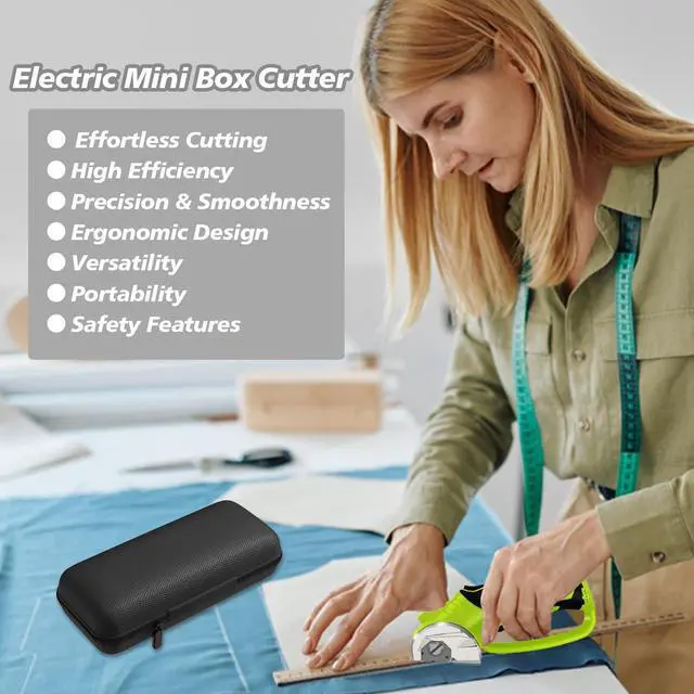 Alt view image 4 of 5 - Cordless Electric Scissors, 4V Rechargeable Box Cutter & Cardboard Cutter with LED Light, Safety Lock - Rotary Cutter for Fabric, Leather, Carpet, Plastic, Crafting, Sewing with Storage Box (Green)