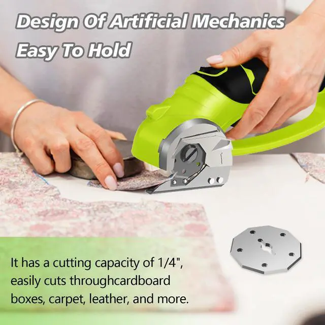 Alt view image 5 of 5 - Cordless Electric Scissors, 4V Rechargeable Box Cutter & Cardboard Cutter with LED Light, Safety Lock - Rotary Cutter for Fabric, Leather, Carpet, Plastic, Crafting, Sewing with Storage Box (Green)