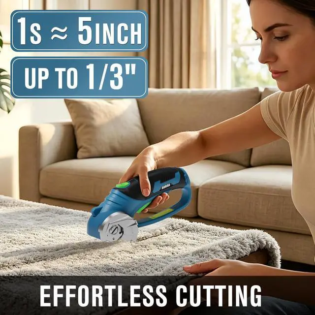 Alt view image 3 of 6 - Cordless Electric Scissors for Cardboard Cutter with 4 SK5 Blades | 4V Electric Box Cutter, 1/3 Cutting Capacity, 2000mAh Battery, Power Cutter for Fabric Carpet Leather - Blue