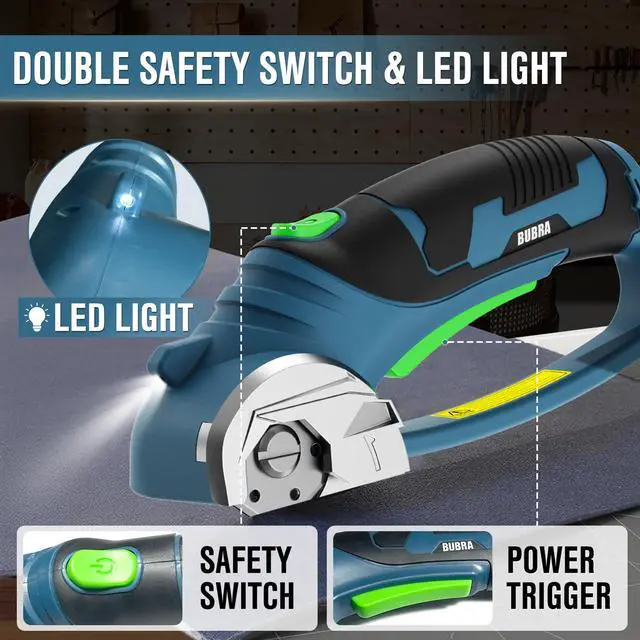 Alt view image 5 of 6 - Cordless Electric Scissors for Cardboard Cutter with 4 SK5 Blades | 4V Electric Box Cutter, 1/3 Cutting Capacity, 2000mAh Battery, Power Cutter for Fabric Carpet Leather - Blue