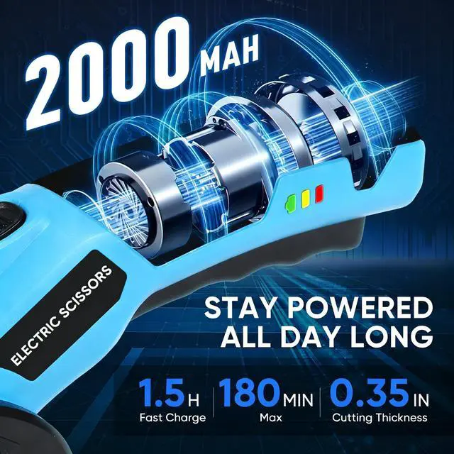 Alt view image 2 of 7 - Upgraded Cordless Electric Scissors, Cardboard Cutter Electric 4.2V 360RPM 2000mAh, Rechargeable Electric Scissors for Cardboard,For Thin Cardboard Box Carpet Leather,Paper,Fabric,Carpet,Plastic