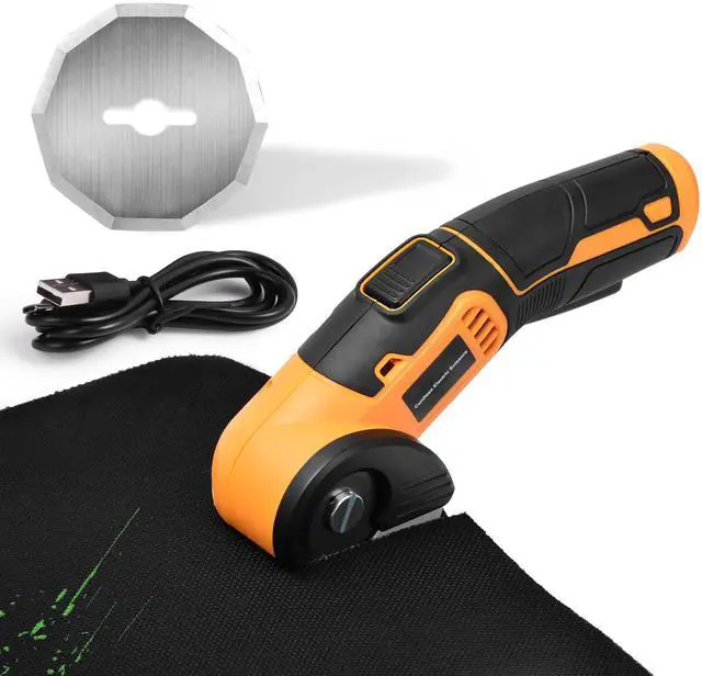 Alt view image 2 of 7 - Cordless Electric Scissors, 4 V Rechargeable Rotary Cutter with Rechargeable LED Light, Safety Lock for Cutting Fabric, Cardboard, Leather, Carpet and PVC BoxesYellow