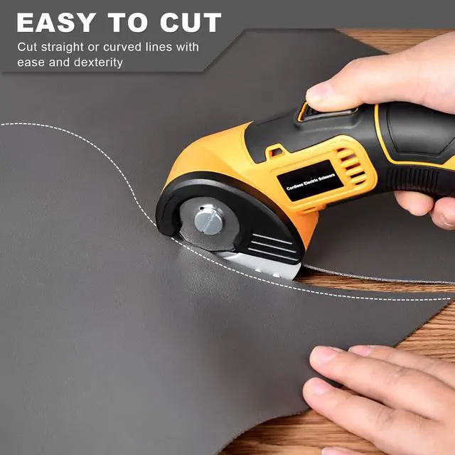 Alt view image 3 of 7 - Cordless Electric Scissors, 4 V Rechargeable Rotary Cutter with Rechargeable LED Light, Safety Lock for Cutting Fabric, Cardboard, Leather, Carpet and PVC BoxesYellow