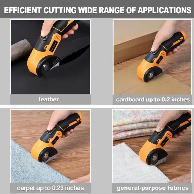 Alt view image 4 of 7 - Cordless Electric Scissors, 4 V Rechargeable Rotary Cutter with Rechargeable LED Light, Safety Lock for Cutting Fabric, Cardboard, Leather, Carpet and PVC BoxesYellow