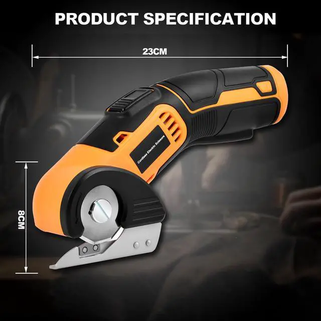 Alt view image 6 of 7 - Cordless Electric Scissors, 4 V Rechargeable Rotary Cutter with Rechargeable LED Light, Safety Lock for Cutting Fabric, Cardboard, Leather, Carpet and PVC BoxesYellow