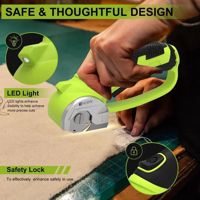 Alt view image 3 of 7 - Cordless Electric Scissors,4V Rechargeable Electric Box Cutter for Cardboard, Heavy Duty Cardboard Cutter for Fabric,Rotary Cutter with LED Light for Crafts Leather, Plastic or Carpet,Green