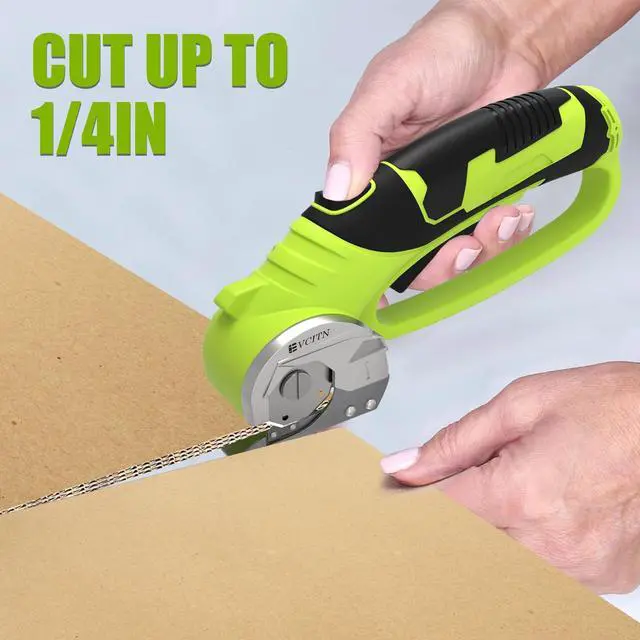 Alt view image 4 of 7 - Cordless Electric Scissors,4V Rechargeable Electric Box Cutter for Cardboard, Heavy Duty Cardboard Cutter for Fabric,Rotary Cutter with LED Light for Crafts Leather, Plastic or Carpet,Green