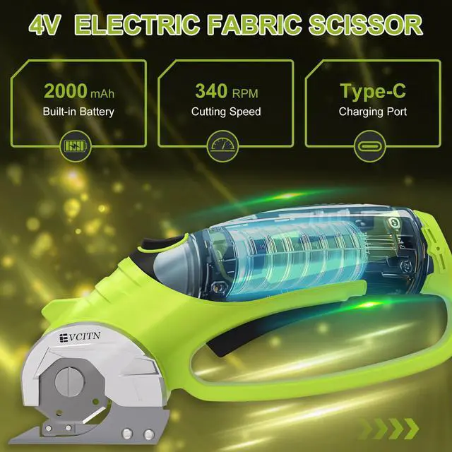 Alt view image 5 of 7 - Cordless Electric Scissors,4V Rechargeable Electric Box Cutter for Cardboard, Heavy Duty Cardboard Cutter for Fabric,Rotary Cutter with LED Light for Crafts Leather, Plastic or Carpet,Green