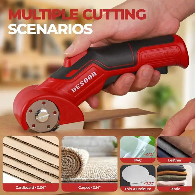 Alt view image 3 of 7 - Cordless Electric Scissors Cardboard Cutter, 4V Electric Box Cutter with Safety Lock, Ergonomic Carpet Cutter for Effortless Cutting of Cardboard, Fabric, Plastic, Leather and Package