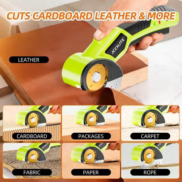 Alt view image 5 of 7 - Cordless Electric Scissors, Cardboard Cutter with LED Light, 4V Rechargeable Electric Box Cutter, 2 SKS7 Blade, Suitable for Cloth, Cardboard, Leather, Plastic, Fabric (Green)