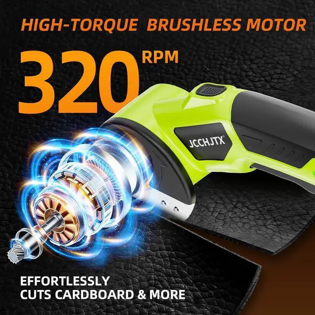 Alt view image 4 of 7 - Cordless Electric Scissors, Cardboard Cutter with LED Light, 4V Rechargeable Electric Box Cutter, 2 SKS7 Blade, Suitable for Cloth, Cardboard, Leather, Plastic, Fabric (Green)