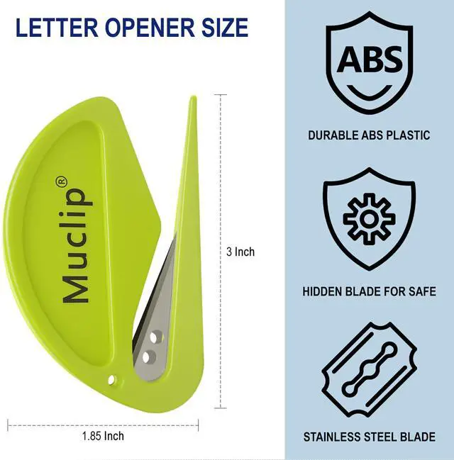 Alt view image 2 of 6 - 6 Pack Safety Letter Opener - Ergonomic ABS Grip,Hidden Stainless Steel Blade,Fast Slitter/Opener for Envelopes,Mail,Packages & More,Ideal for Office,Home & Business (6 Colors)