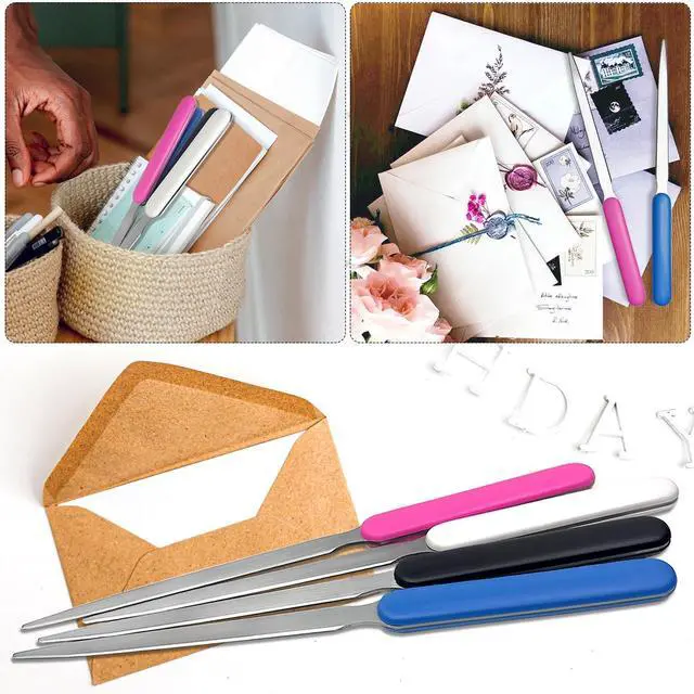 Alt view image 2 of 6 - 4 Pack Office Letter Opener, Stainless Steel Knife-Edge Blade Envelope Openers, Lightweight Mail Slitter with Ergonomic Grip Handle for Home and Office Use, Mixed Colors
