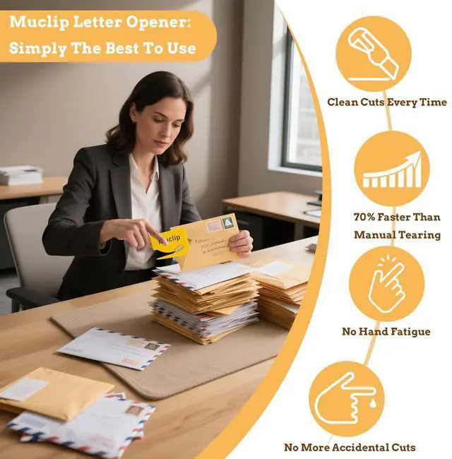 Alt view image 3 of 7 - 4 Pack Letter Opener Set - Invisible Blade,Envelope Opener for Mail,Parcels,Wrapping Paper,Office and Home Use, Ergonomic ABS Plastic Multi-Purpose Envelope Slitter Tool