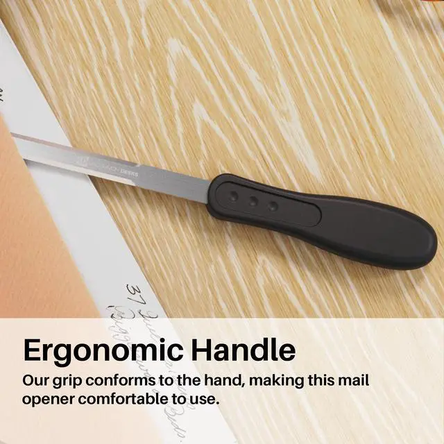 Alt view image 4 of 6 - Office Letter Opener - Stainless Steel Knife-Edge Blade, Ergonomic Grip Handle (Black, 1 Pieces)