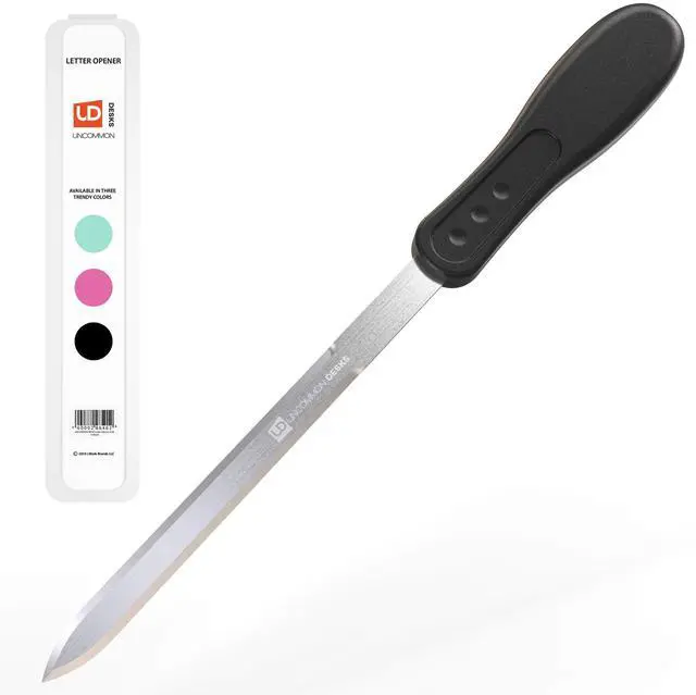 Main image of Office Letter Opener - Stainless Steel Knife-Edge Blade, Ergonomic Grip Handle (Black, 1 Pieces)