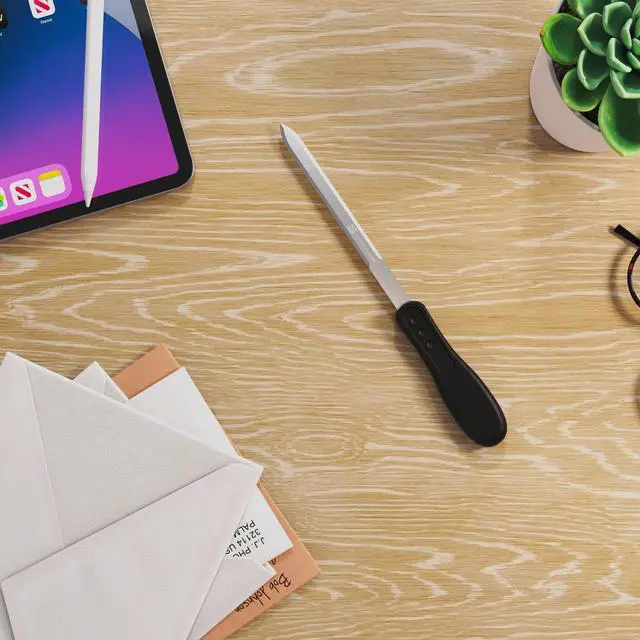 Alt view image 6 of 6 - Office Letter Opener - Stainless Steel Knife-Edge Blade, Ergonomic Grip Handle (Black, 1 Pieces)