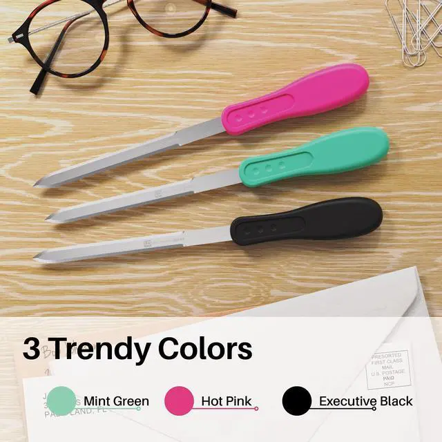 Alt view image 2 of 6 - Office Letter Opener - Stainless Steel Knife-Edge Blade, Ergonomic Grip Handle (Black, 1 Pieces)