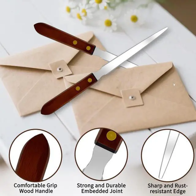 Alt view image 4 of 7 - 2Pcs Letter Openers with Wood Handle, Stainless Steel Letter Opener Envelope Slitter Hand Mail Opener Tool Letter Knives for Office Home School Box Supplies