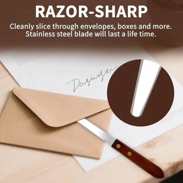 Alt view image 6 of 7 - 2Pcs Letter Openers with Wood Handle, Stainless Steel Letter Opener Envelope Slitter Hand Mail Opener Tool Letter Knives for Office Home School Box Supplies