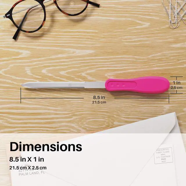 Alt view image 5 of 6 - Office Letter Opener - Stainless Steel Knife-Edge Blade, Ergonomic Grip Handle (Mixed Colors, 3 Pieces)