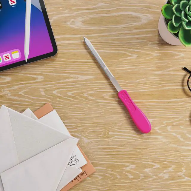 Alt view image 6 of 6 - Office Letter Opener - Stainless Steel Knife-Edge Blade, Ergonomic Grip Handle (Mixed Colors, 3 Pieces)