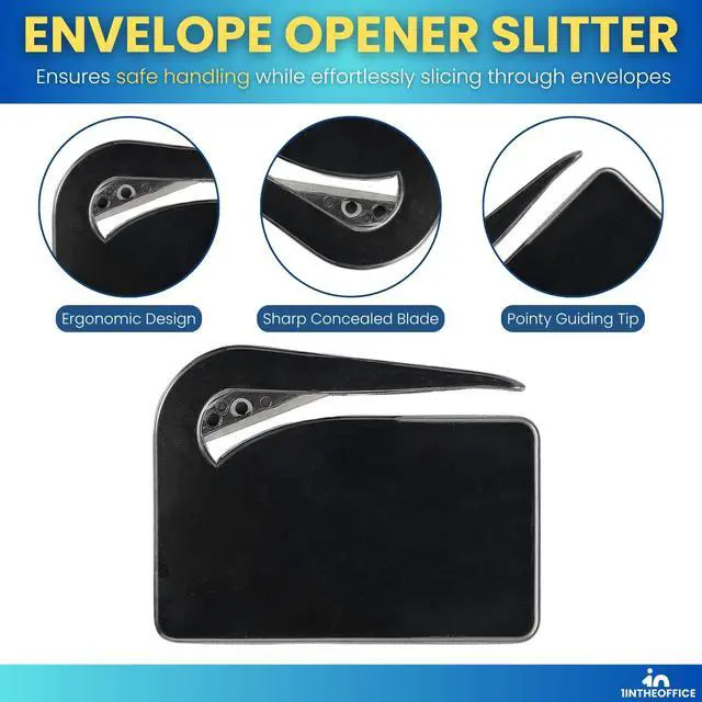 Alt view image 3 of 7 - Letter Opener, Envelope Opener Slitter Concealed Blade, Black 4 Pack