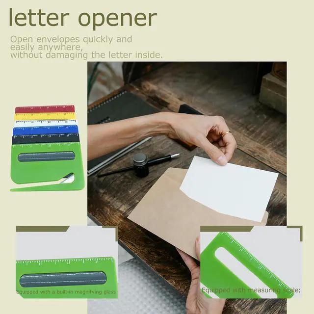Alt view image 5 of 6 - 6Pcs Letter OpenerLetter Opener Envelope Slitter with Concealed Blade, Scale and Magnifying GlassSuitable for Office Workers and Students to Open Envelopes.