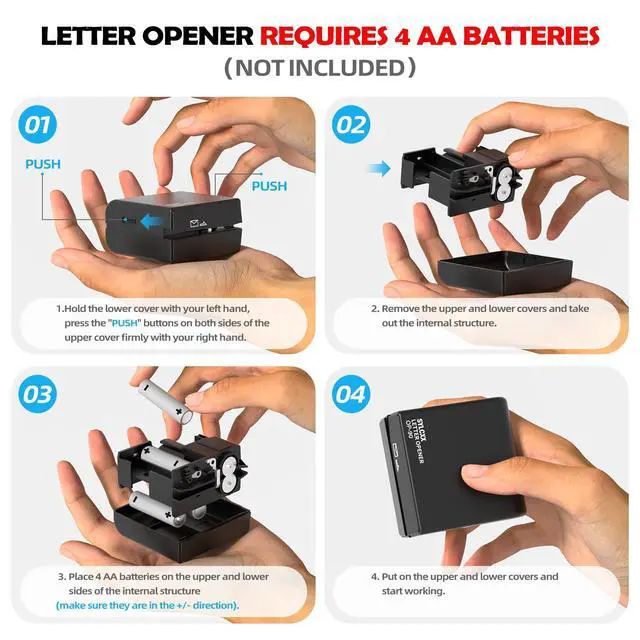 Alt view image 4 of 7 - Battery Operated Electric Letter Opener - Letter Openers Envelope Slitter, Envelope Opener, Mail Opener, Universal Envelope Efficient Letter Opener Tool for Office, Home (Black)