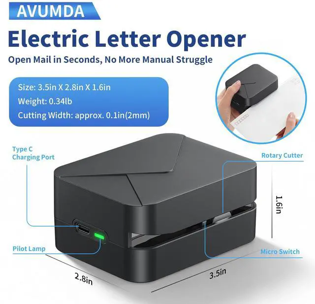 Alt view image 2 of 7 - Rechargeable Electric Letter Opener Mail Opener Letter Openers Envelope Slitter Automatic Letter Opener Portable & Safe Blade Design, Universal Envelope Efficient Tool for Office Home (Black)