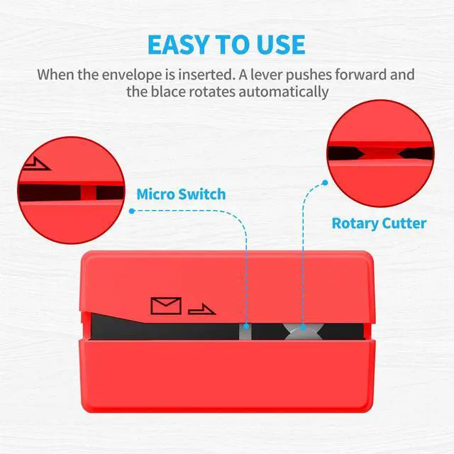 Alt view image 4 of 5 - Battery Operated Electric Letter Opener - Letter Openers Envelope Slitter, Envelope Opener, Mail Opener, Universal Envelope Efficient Letter Opener Tool for Office, Home (Red)