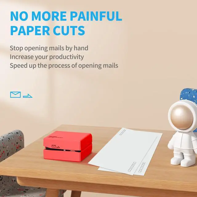 Alt view image 5 of 5 - Battery Operated Electric Letter Opener - Letter Openers Envelope Slitter, Envelope Opener, Mail Opener, Universal Envelope Efficient Letter Opener Tool for Office, Home (Red)