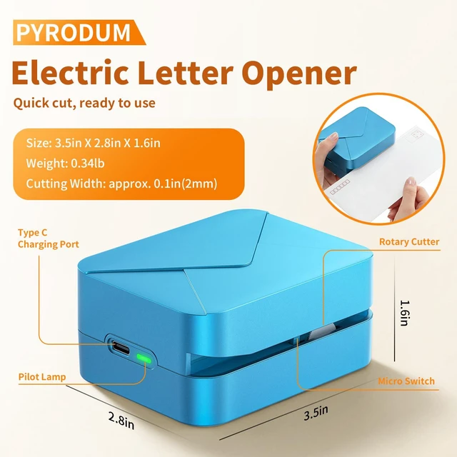 Alt view image 2 of 7 - Electric Letter Opener for Office Mailroom & Home Desk,Rechargeable | Automatic Envelope Slitter with Safe Hidden Blade, 1500 Cuts per Charge, Portable Mail Opener , Elderly, No Battery Needed