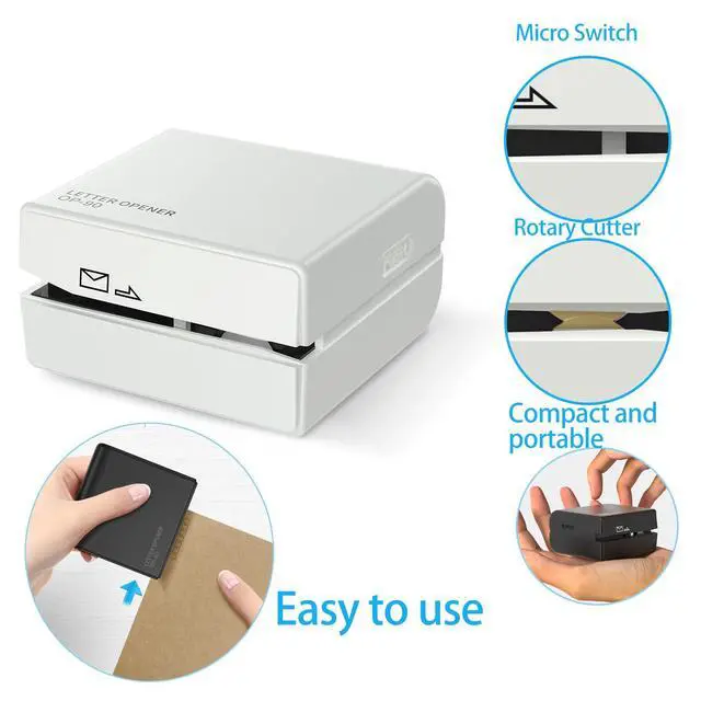 Alt view image 5 of 5 - Battery Operated Electric Letter Opener - Portable Efficient Electric Envelope Opener, Mail Opener, Universal Mail Cutter Tool for Office & Home Use, White