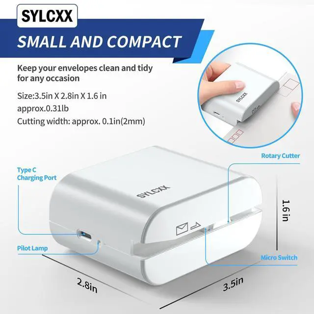 Alt view image 4 of 6 - Rechargeable Electric Letter Opener - Letter Openers Envelope Slitter, Electric Envelope Opener, Mail Opener, Universal Envelope Efficient Letter Opener Tool for Office, Home (White)