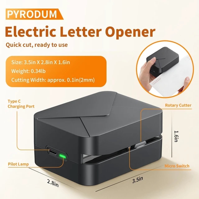 Alt view image 2 of 7 - Rechargeable Electric Letter Opener for Office Mailroom & Home Desk | Automatic Envelope Slitter with Safe Hidden Blade, 1500 Cuts per Charge, Portable Mail Opener , Elderly, No Battery Needed