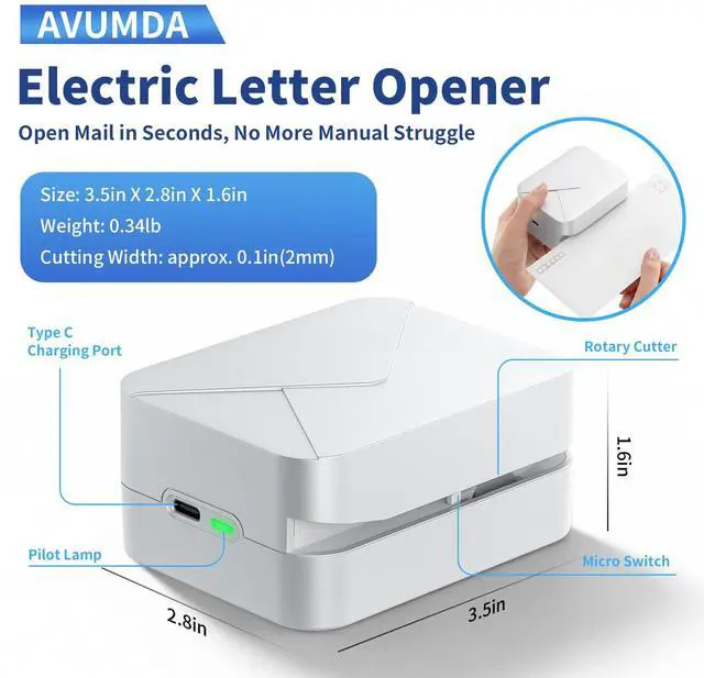 Alt view image 2 of 7 - Rechargeable Electric Letter Opener Mail Opener Letter Openers Envelope Slitter Automatic Letter Opener Portable & Safe Blade Design, Universal Envelope Efficient Tool for Office Home (White)